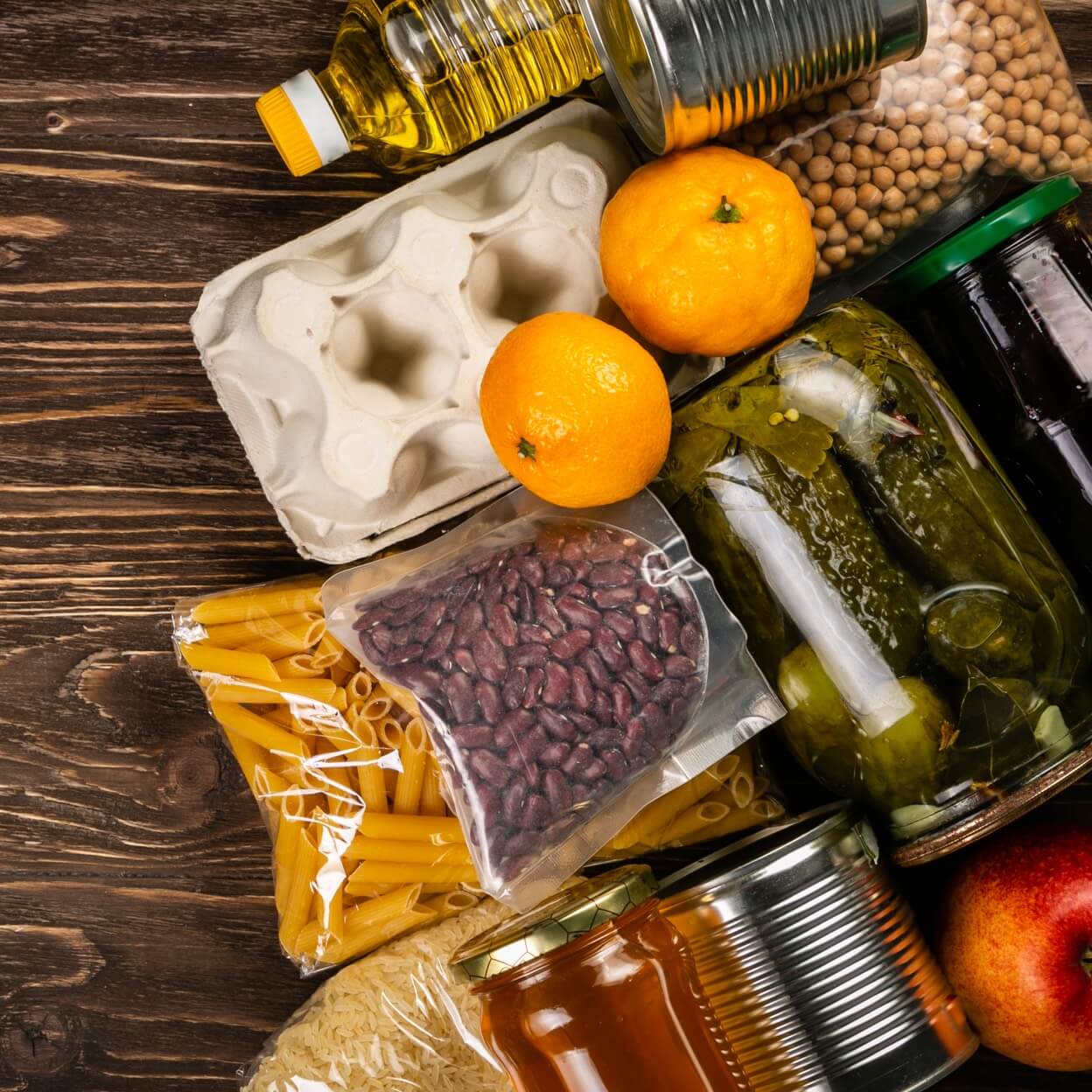 Various food products on a table